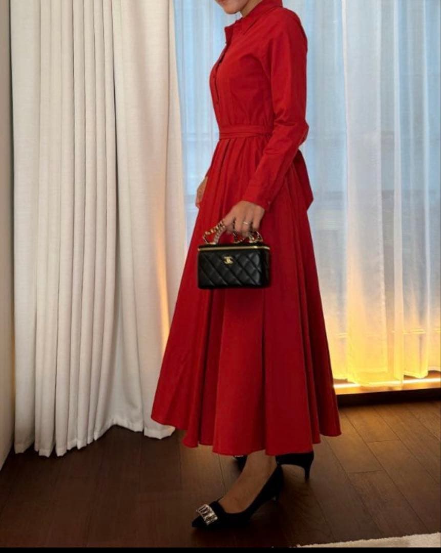 JENNEオードリールックエアリーワンピース長袖Sレッド定価27500