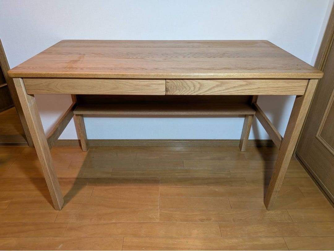 ■送料込■無印 MUJI オーク無垢材デスク 引出足元棚付 学習机 事務テーブル