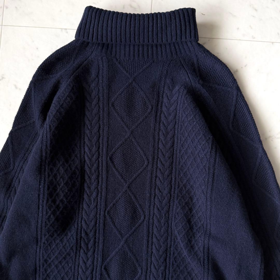 美品 ダーマコレクション カシミヤ混 ケーブル編み ニットワンピース ネイビー