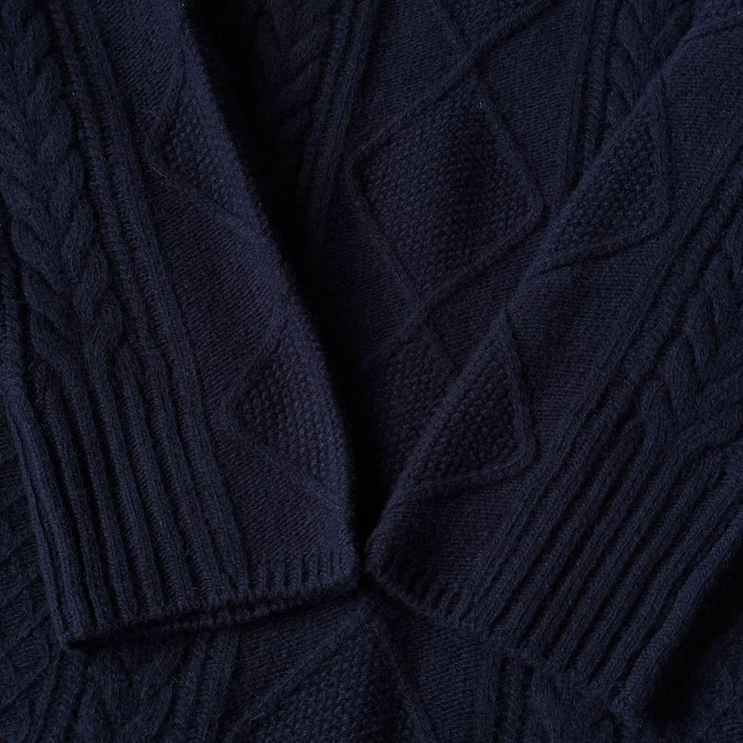 美品 ダーマコレクション カシミヤ混 ケーブル編み ニットワンピース ネイビー