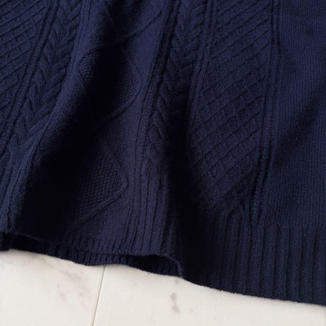 美品 ダーマコレクション カシミヤ混 ケーブル編み ニットワンピース ネイビー