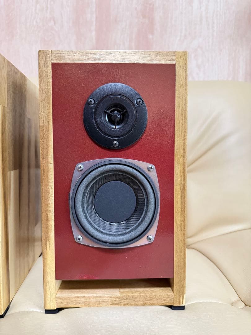 ブックシェルフ型2wayスピーカー （ペア）レッド/ウッド