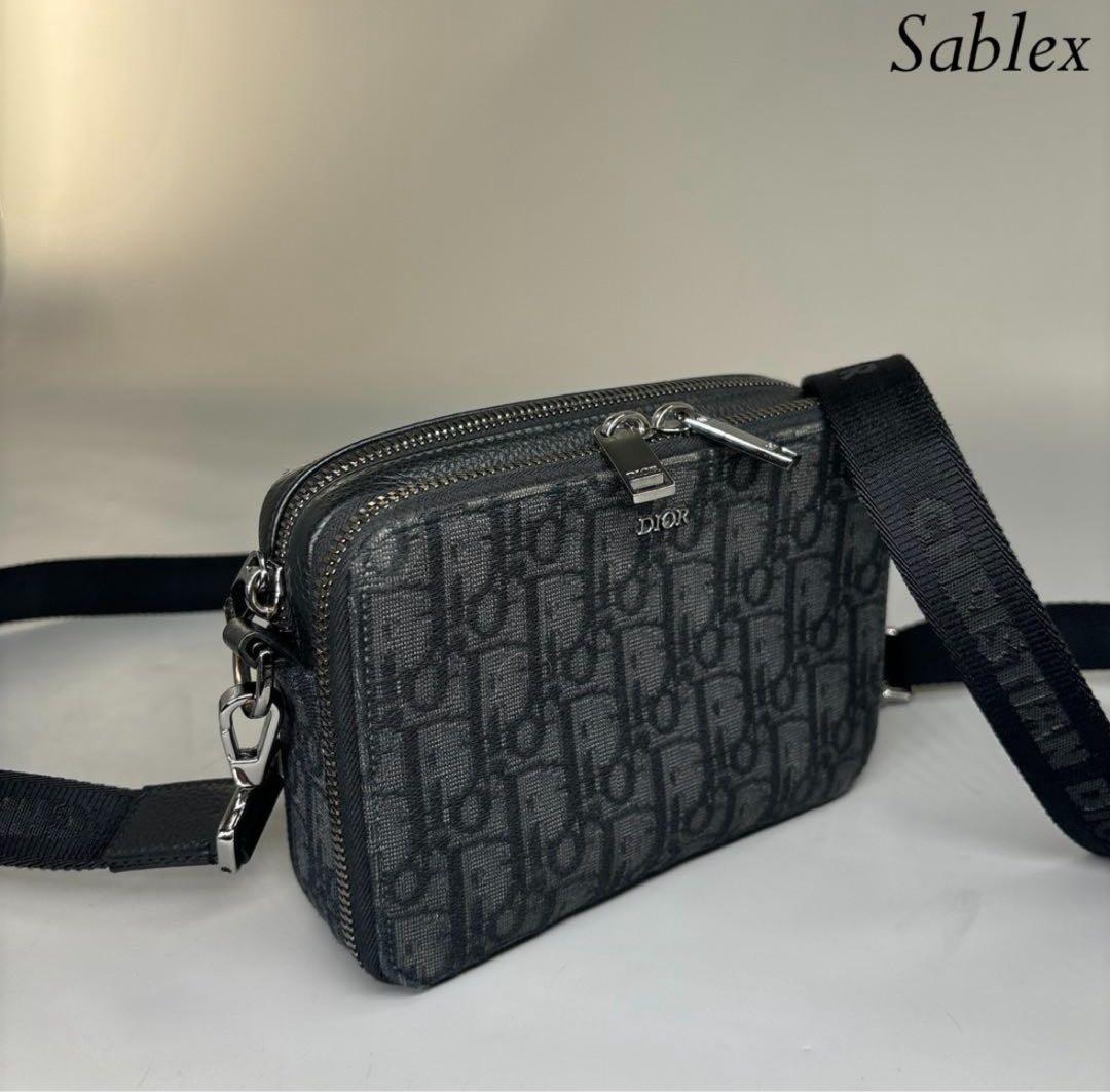 【超極美品】クリスチャンディオール オブリーク ジャガード ブラック レザー