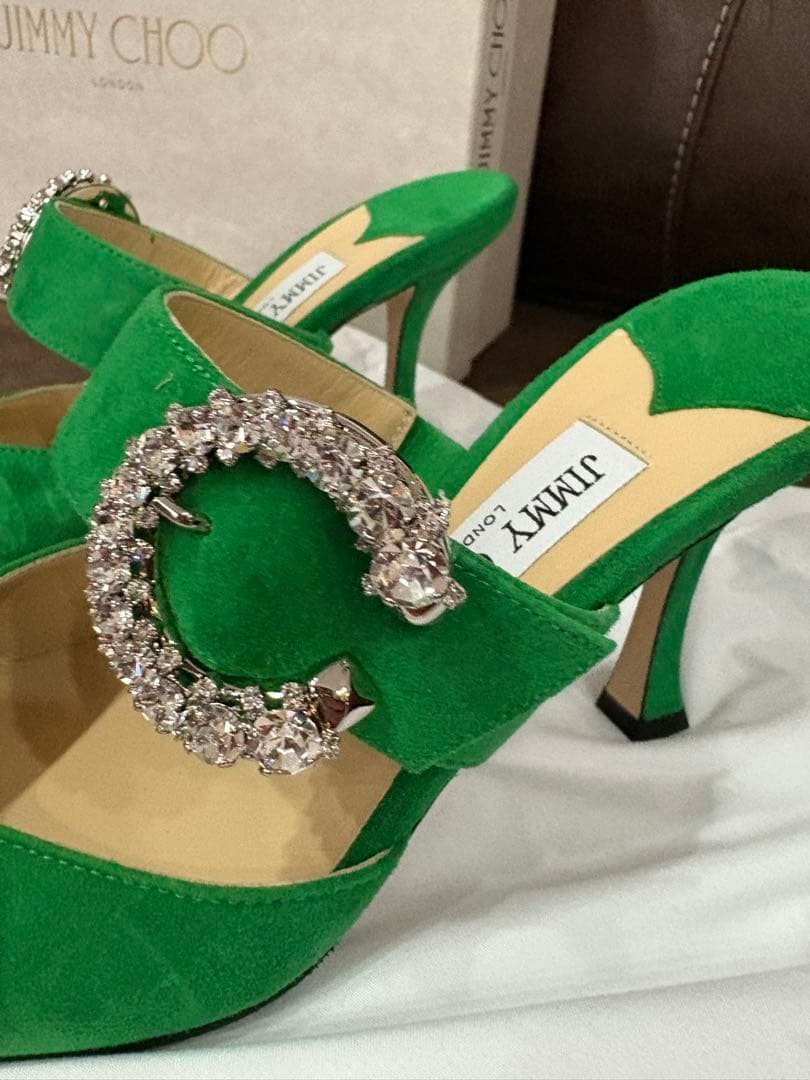 未使用JIMMY CHOOジミーチュウMARTA緑クリスタルミュールサンダル36