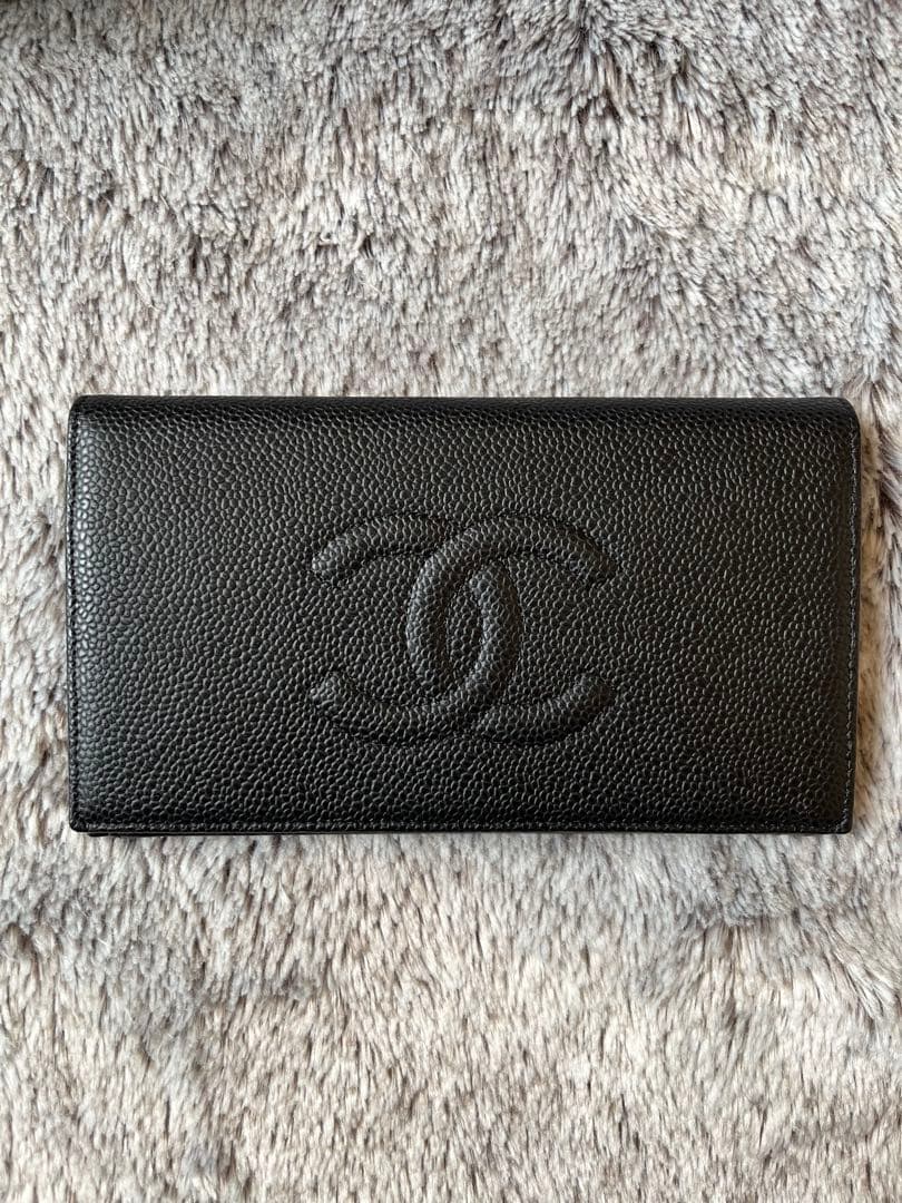 お値下げ/超美品　CHANEL キャビアスキン　長財布　ブラック