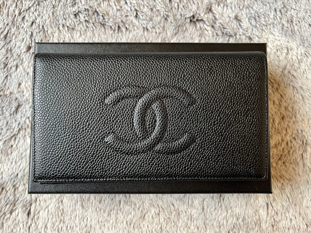 お値下げ/超美品　CHANEL キャビアスキン　長財布　ブラック