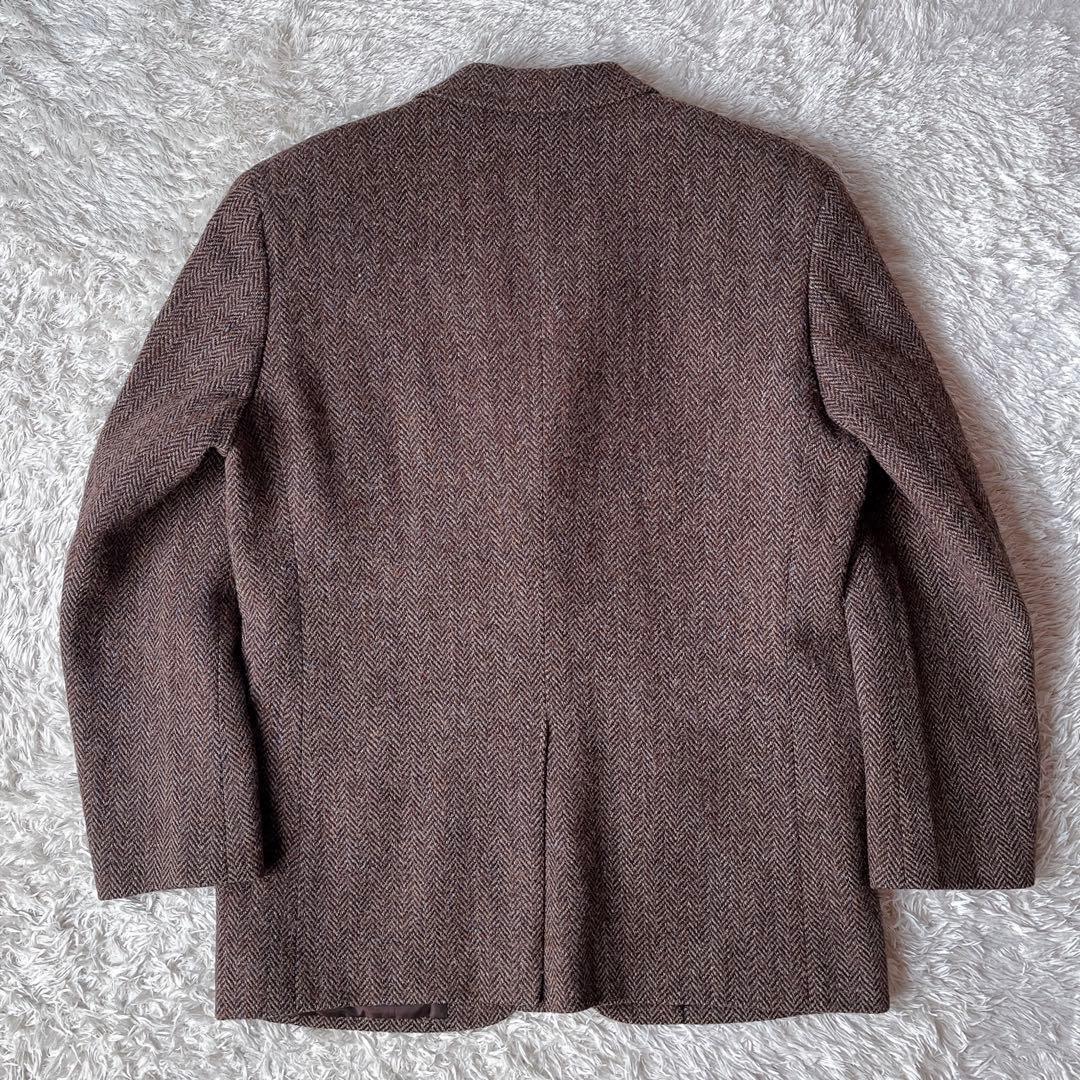 【美品】ハリスツイード テーラードジャケット 茶系ヘリンボーン ウール100％