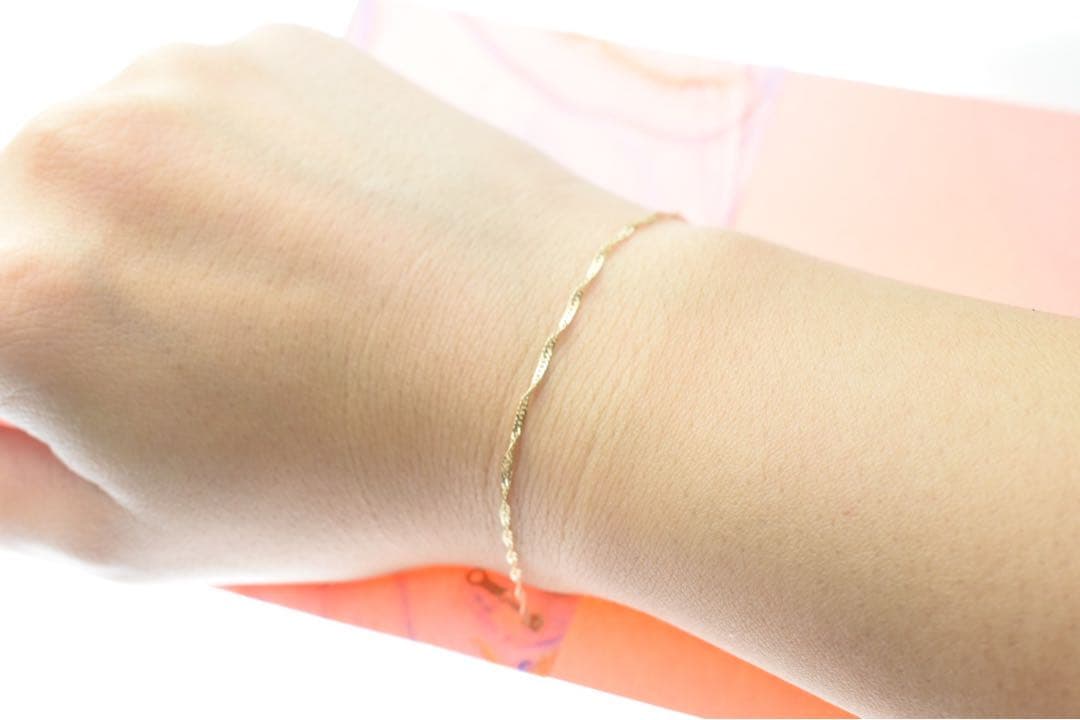 k18 ブレスレット　アンクレット　スクリューチェーン1.3mm*2本