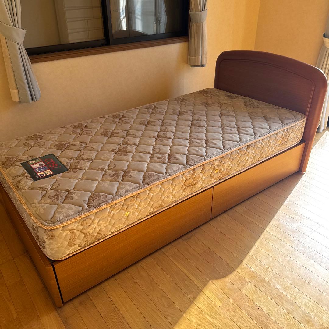 【トダフラー】シングルベッド 引き出し付き マットレス付き