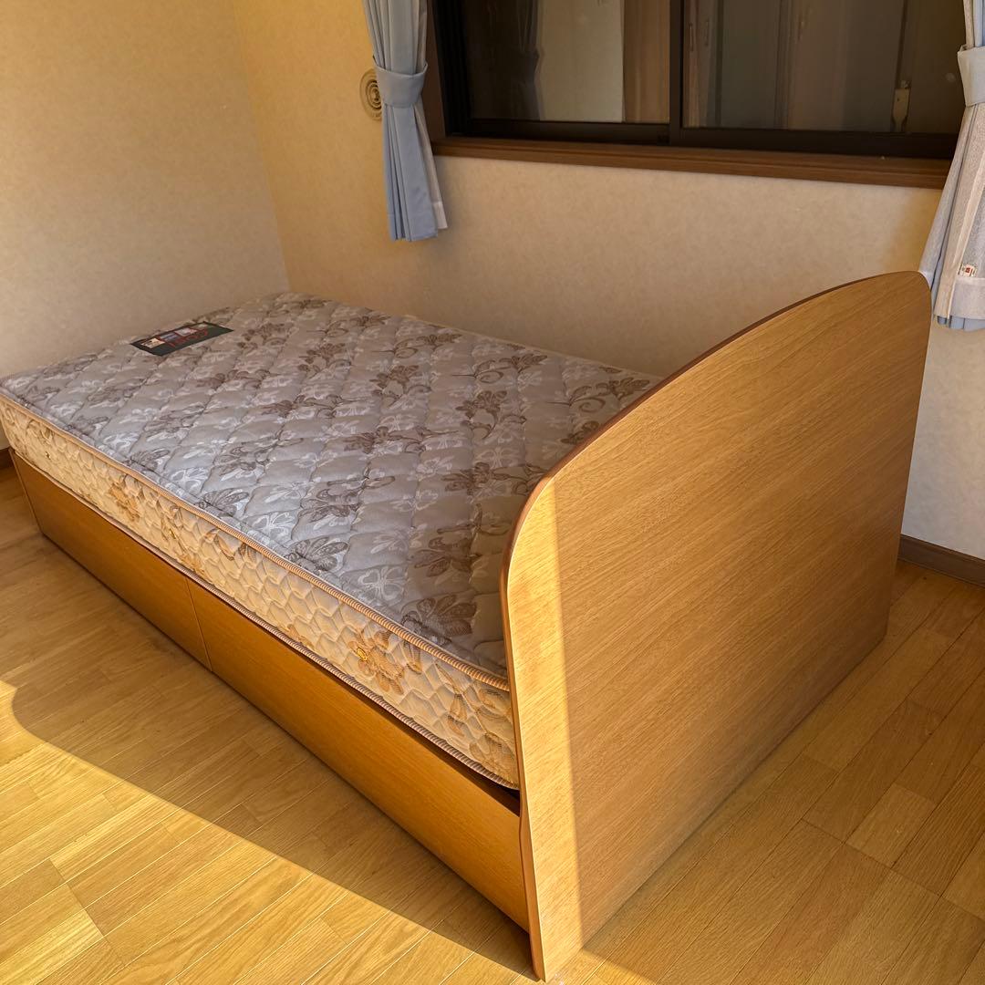 【トダフラー】シングルベッド 引き出し付き マットレス付き