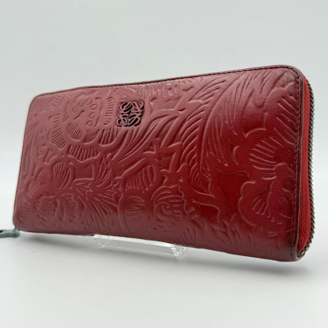 希少　ロエベ　アナグラム　レザー　花柄　ボタニカル　エンボス　ロングウォレット