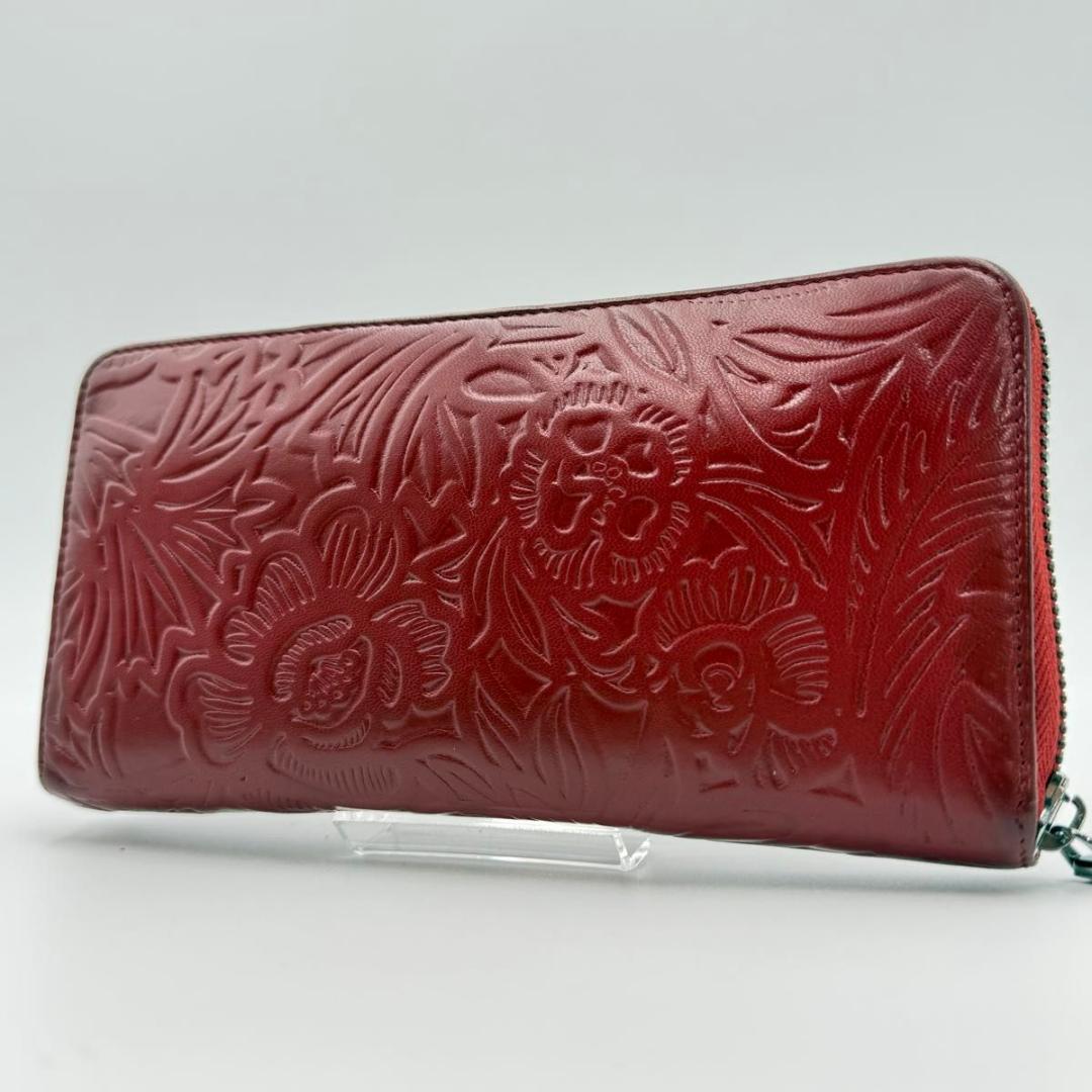 希少　ロエベ　アナグラム　レザー　花柄　ボタニカル　エンボス　ロングウォレット