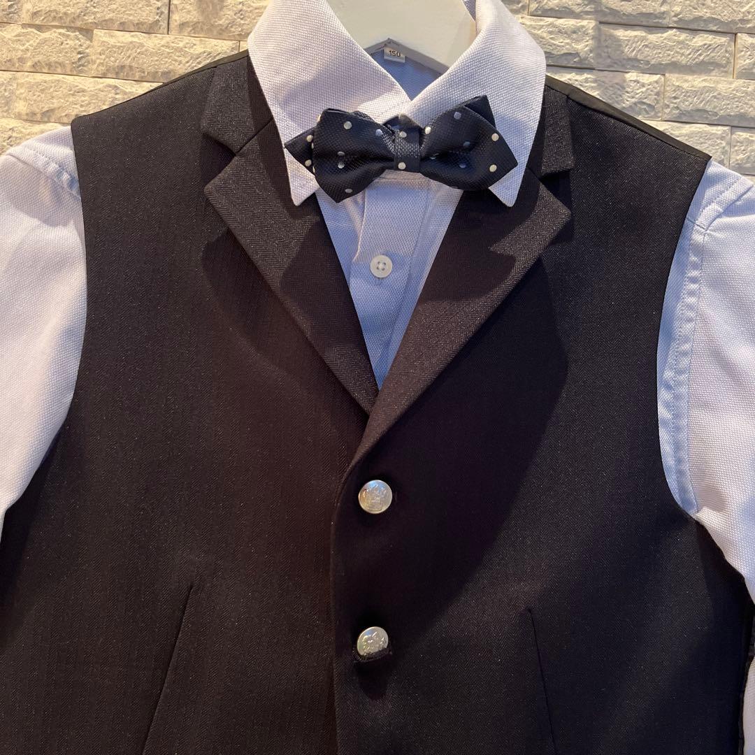 美品ワンダーファクトリー フォーマルスーツセット150 6点+蝶ネクタイ付