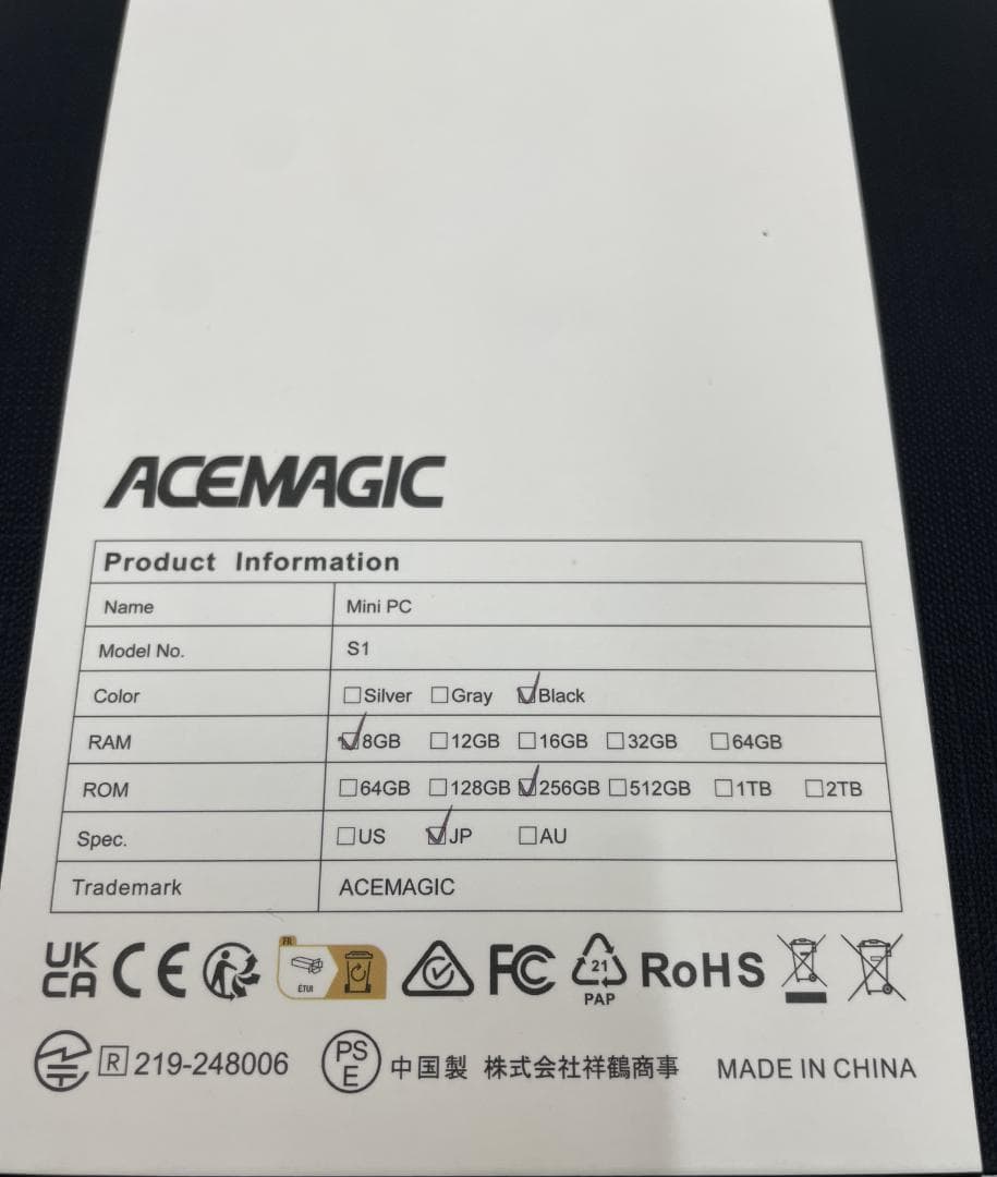ACEMAGIC エースマジック MiniPC RAM8GB ROM256GB