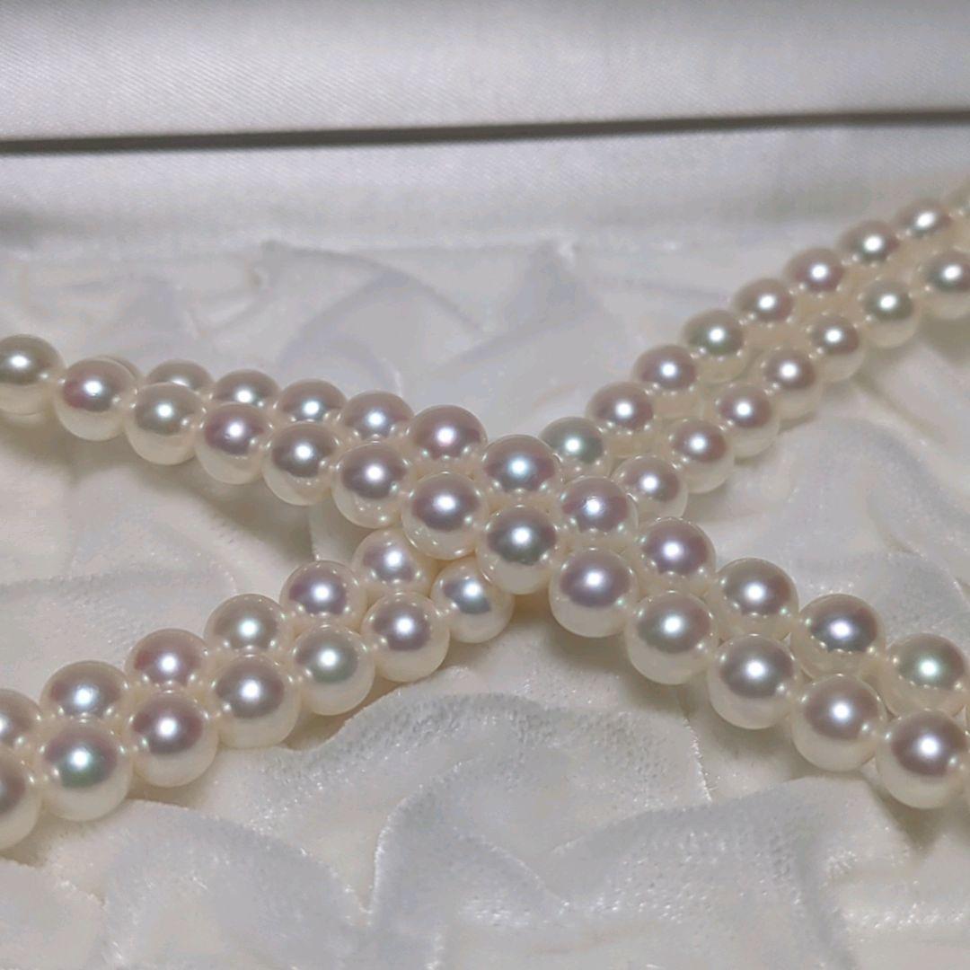 【ミキモト 2連 ダイヤ付】あこや真珠 ネックレス 約6.5-7.0mm 394