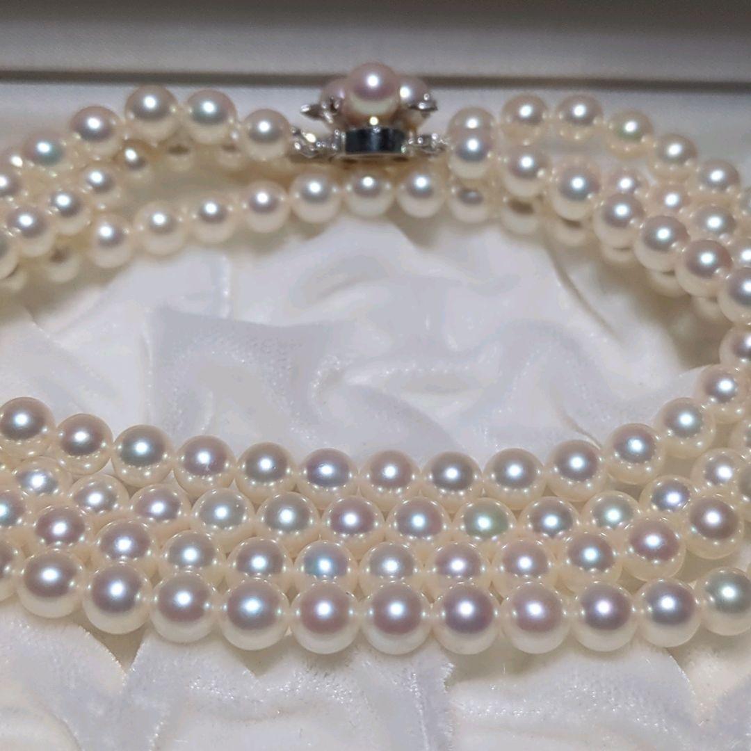 【ミキモト 2連 ダイヤ付】あこや真珠 ネックレス 約6.5-7.0mm 394