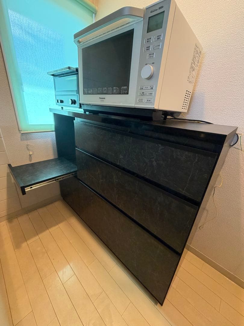 キッチンカウンター ストーンブラック 幅120cm 完成品 家電収納 モダン