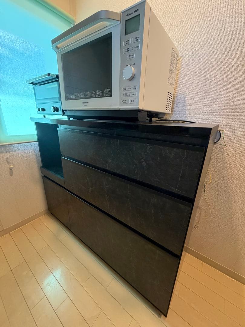 キッチンカウンター ストーンブラック 幅120cm 完成品 家電収納 モダン