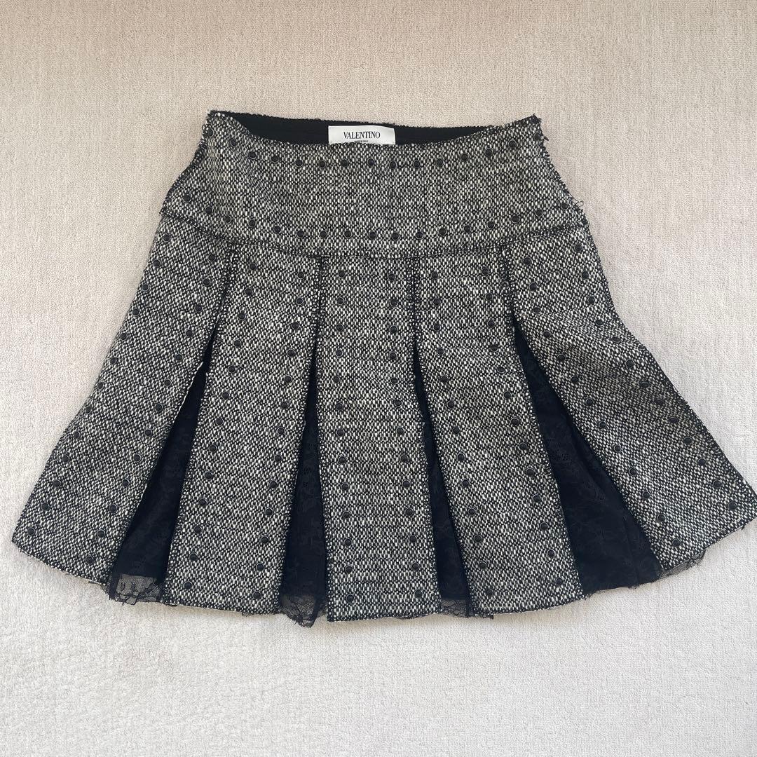 美品　VALENTINO プリーツスカート グレー/ブラック　38サイズ