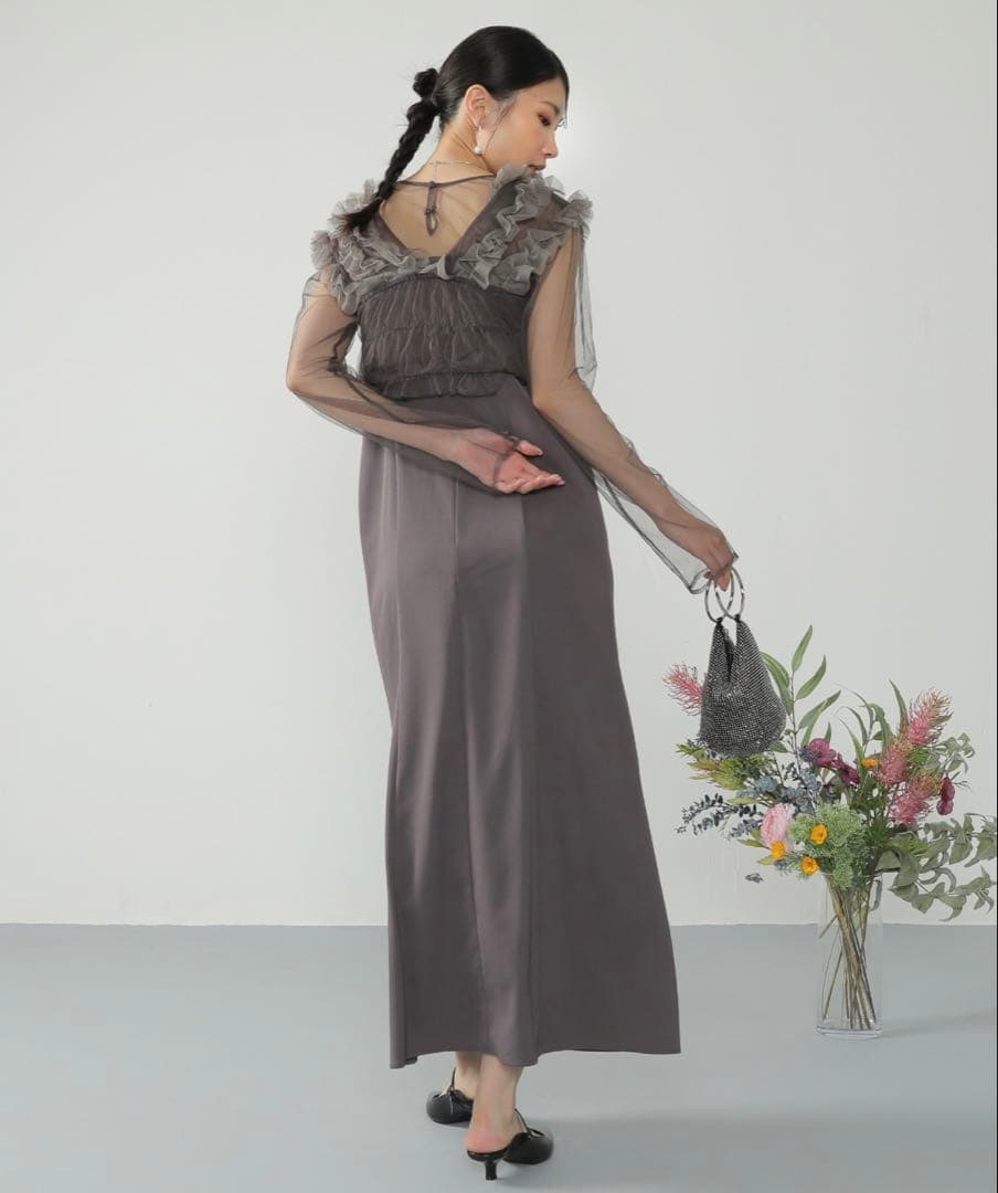 【Kana】フリル付きシースルーパーティードレス