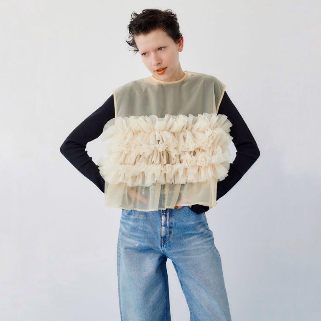 美品　HeRIN.CYE シフォン　メニーギャザーアタッチメントベスト　フリル