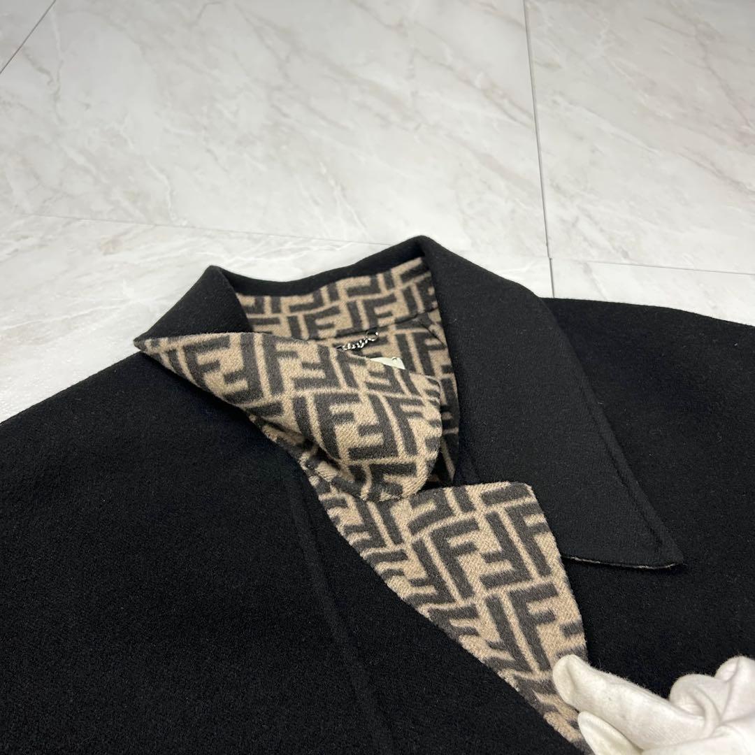 極美品 フェンディ ダブルフェイス ショートコート ウール ズッカ 黒 40