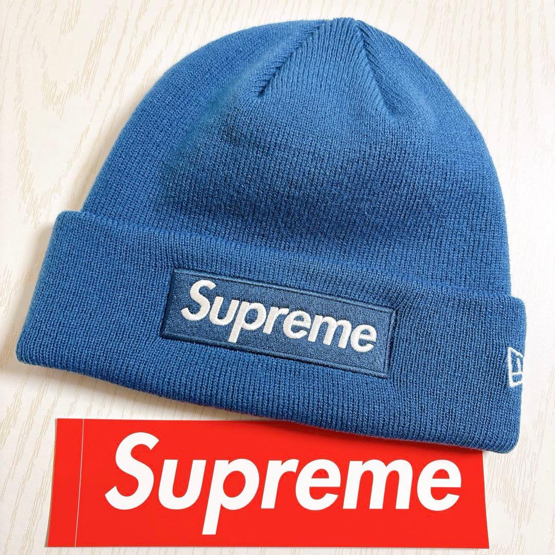 Supreme NEW ERA ニット帽　ビーニー　BOXロゴ　ブルー　水色