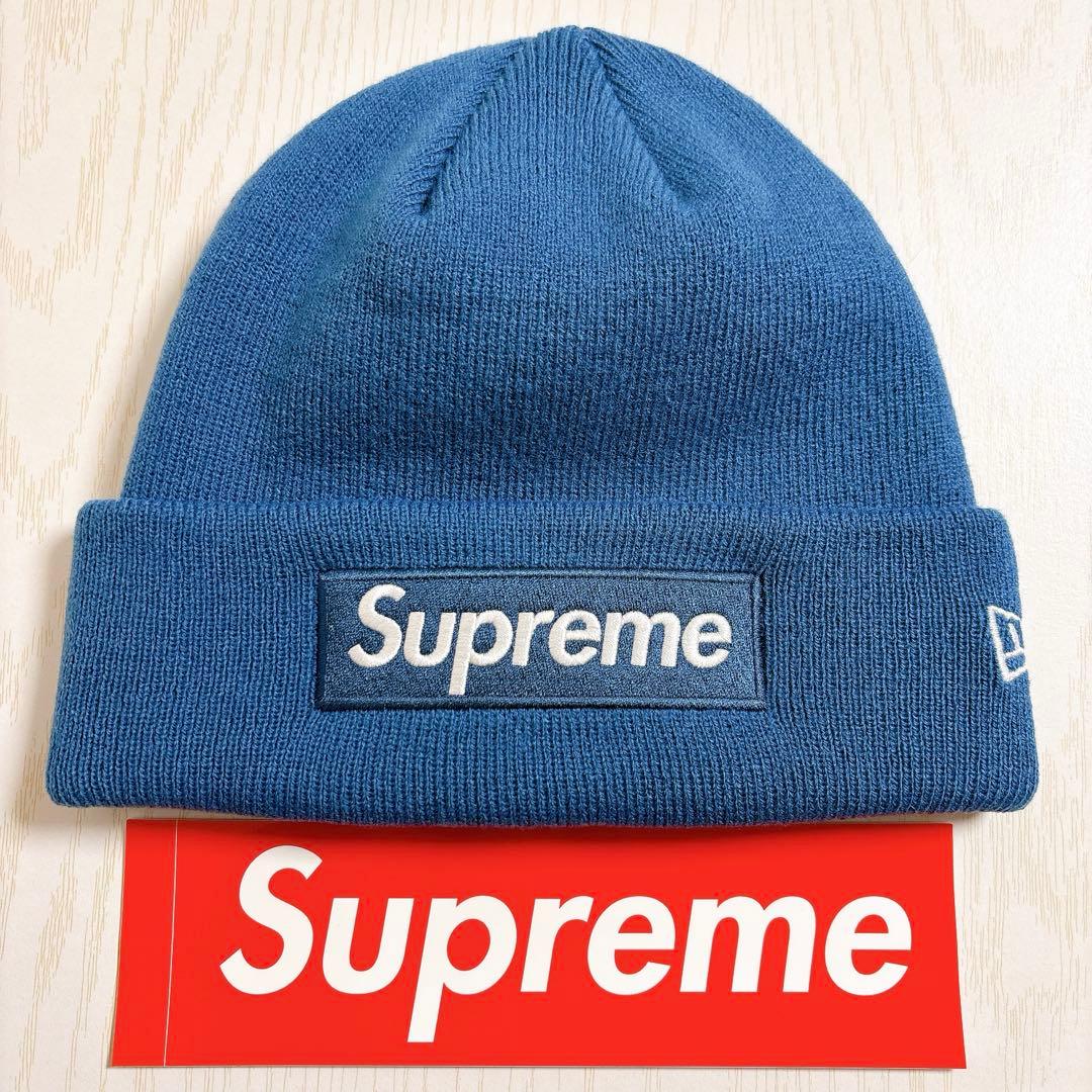 Supreme NEW ERA ニット帽　ビーニー　BOXロゴ　ブルー　水色