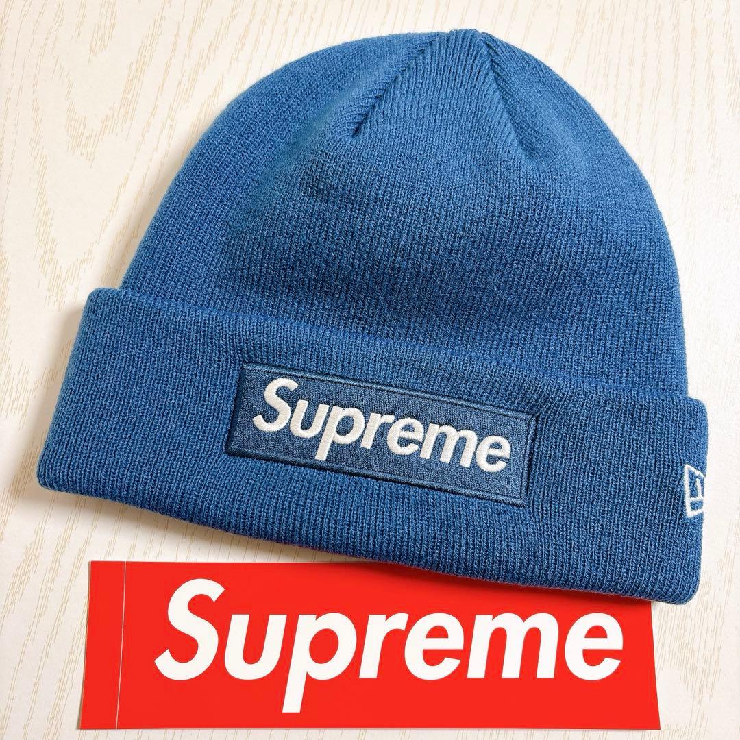 Supreme NEW ERA ニット帽　ビーニー　BOXロゴ　ブルー　水色