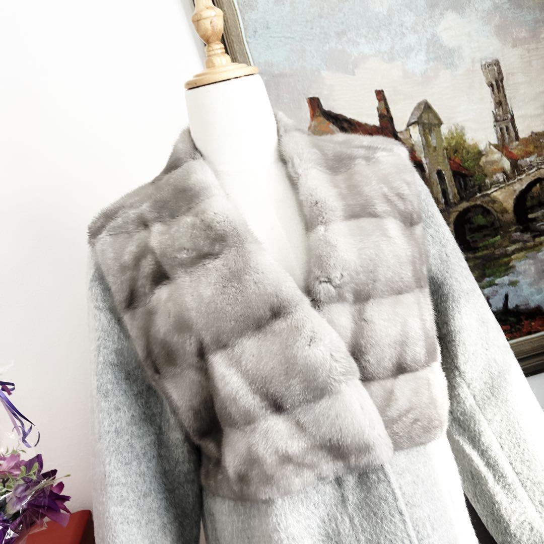 新品　サファイヤミンクファー付き アルパカウールコート グレー 日本製 66万円