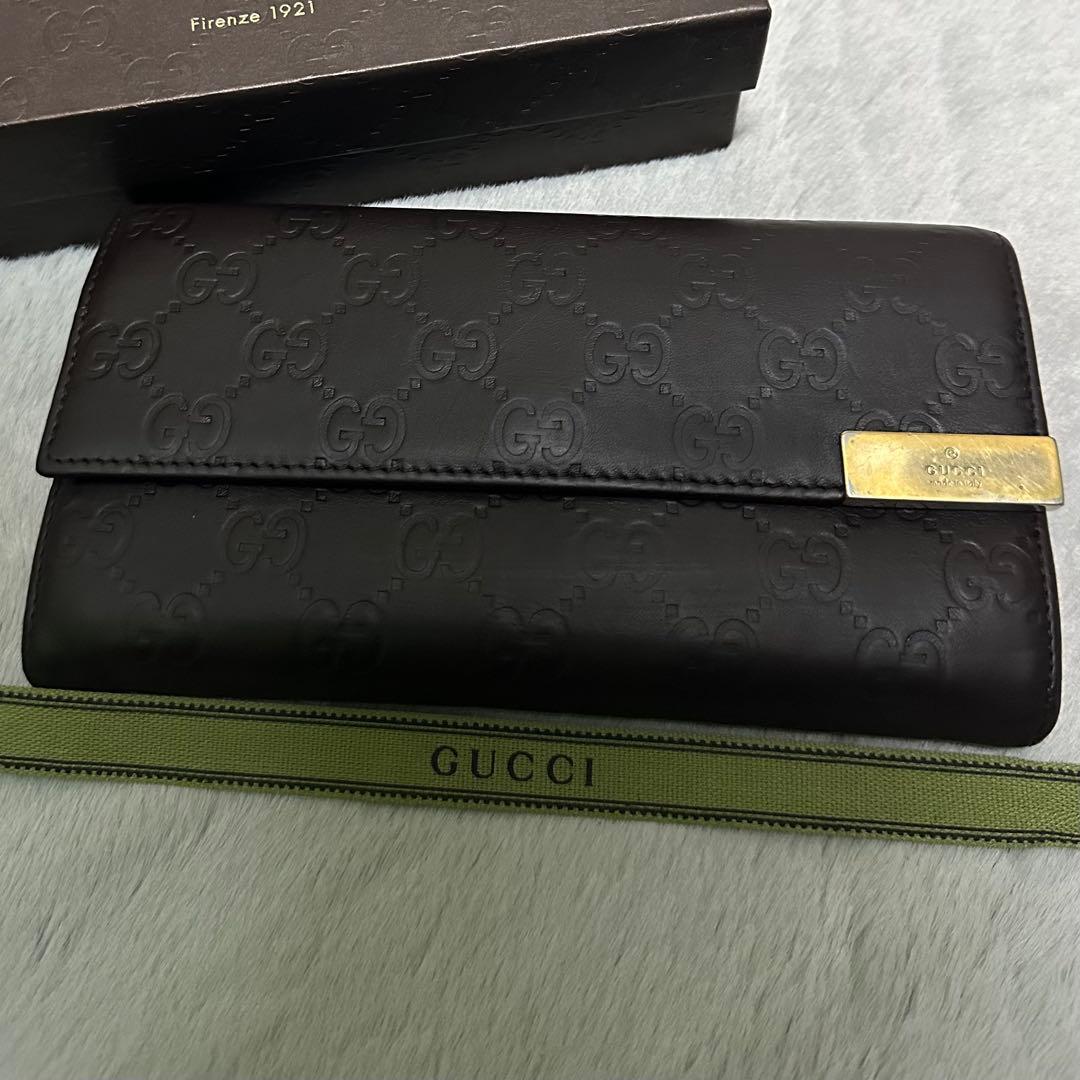 GUCCI グッチ　長財布　メタルロゴ　グッチシマ　ブラウン　GG