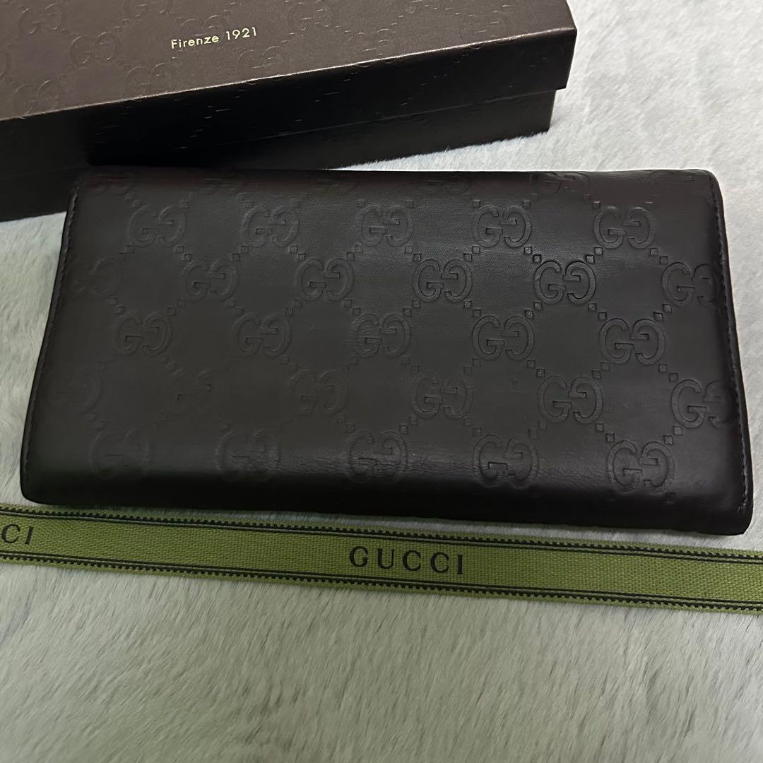 GUCCI グッチ　長財布　メタルロゴ　グッチシマ　ブラウン　GG