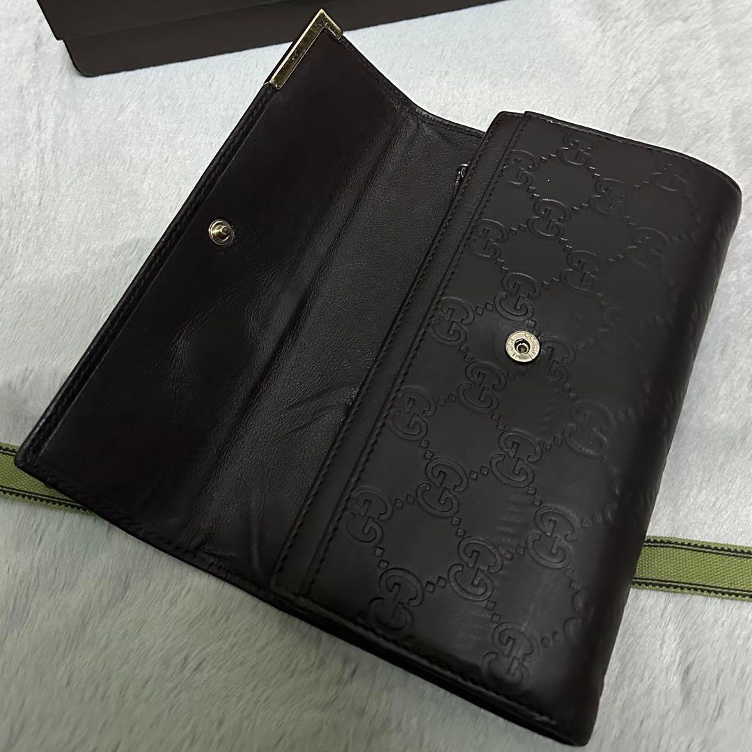 GUCCI グッチ　長財布　メタルロゴ　グッチシマ　ブラウン　GG
