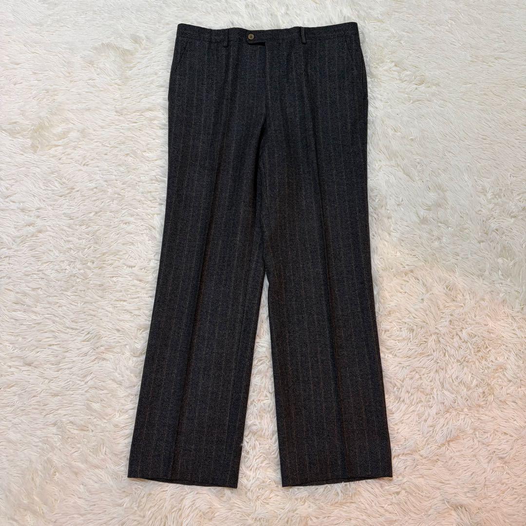 【美品】ゼニア セットアップ カシミヤ混 ヘリンボーン チャコール ストライプ