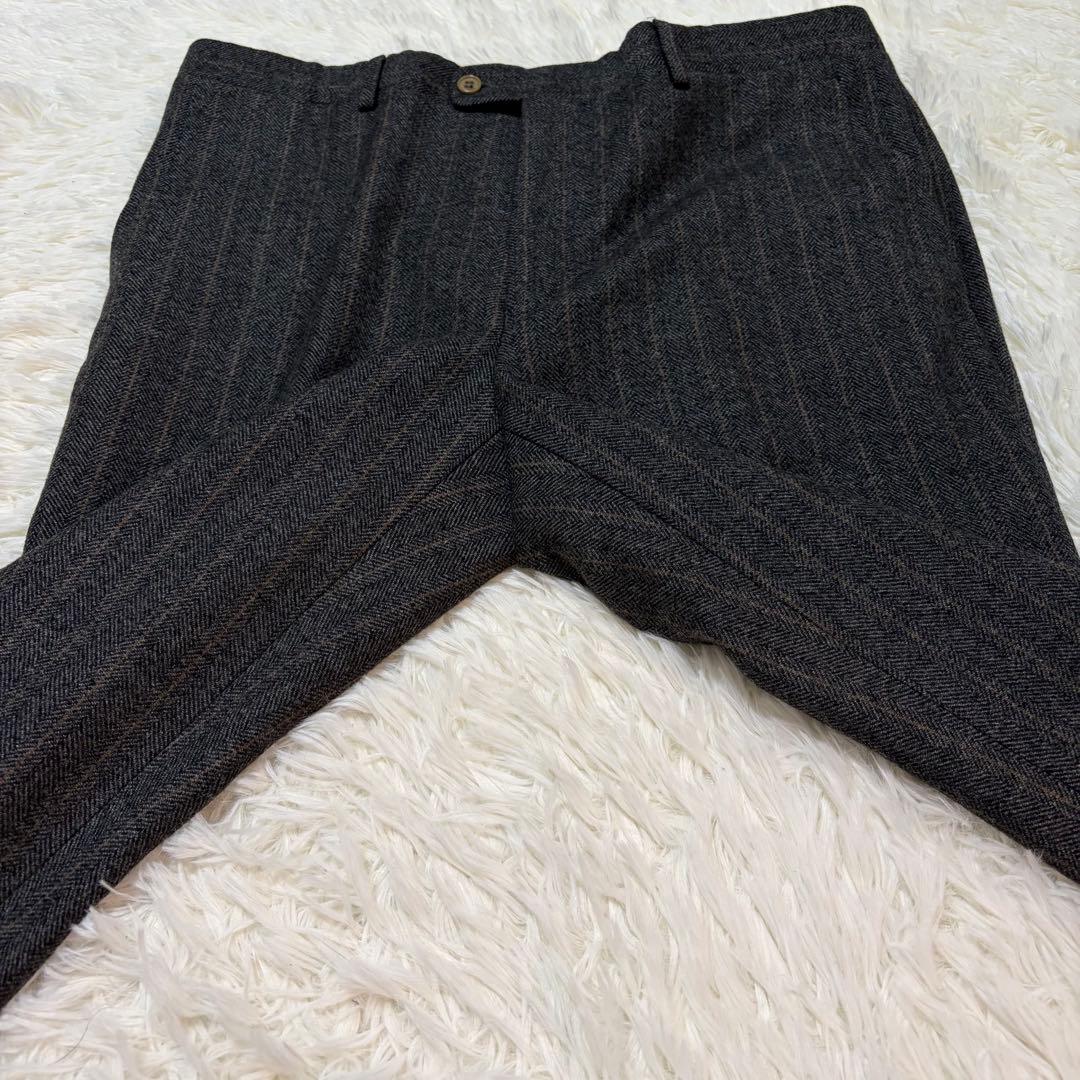 【美品】ゼニア セットアップ カシミヤ混 ヘリンボーン チャコール ストライプ