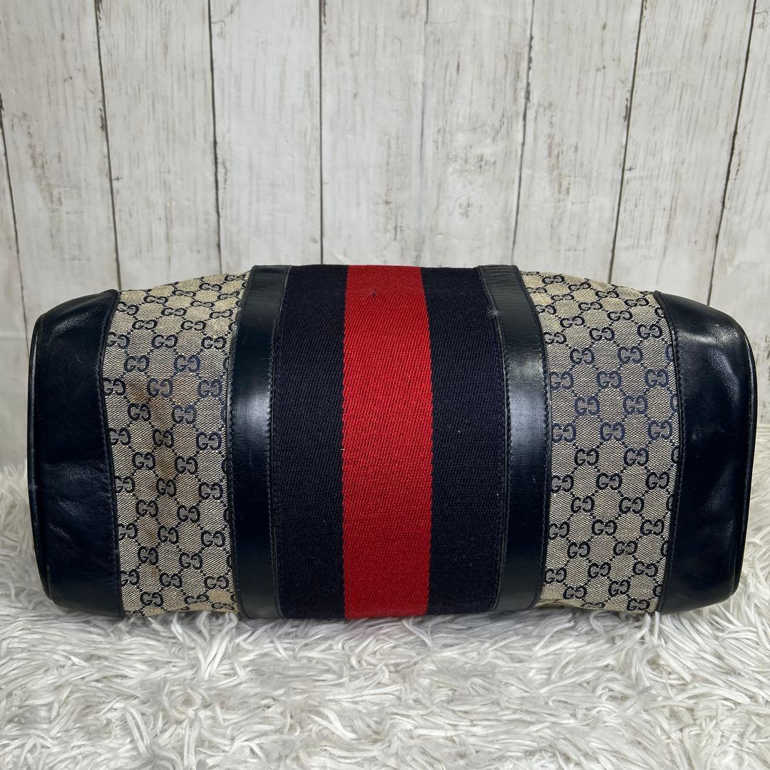 GUCCI GGキャンバス　シェリーライン　ボストンバッグ　ハンドバッグ　紺