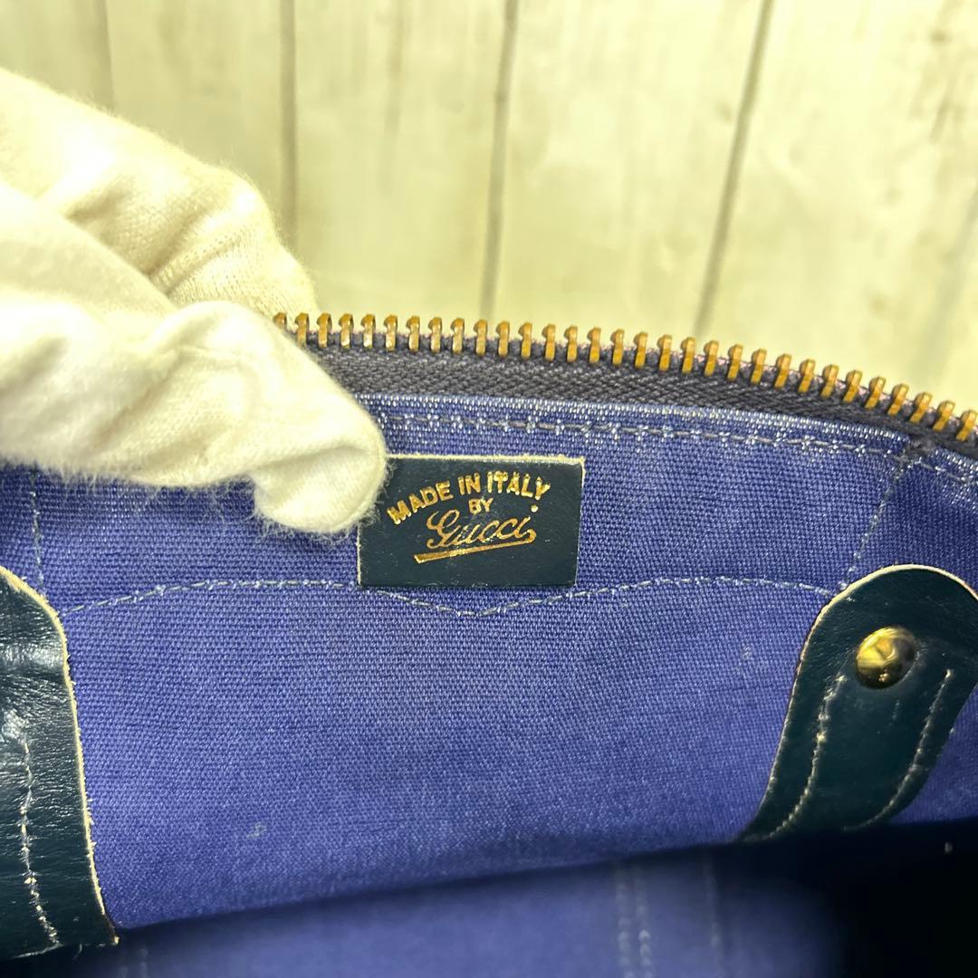 GUCCI GGキャンバス　シェリーライン　ボストンバッグ　ハンドバッグ　紺