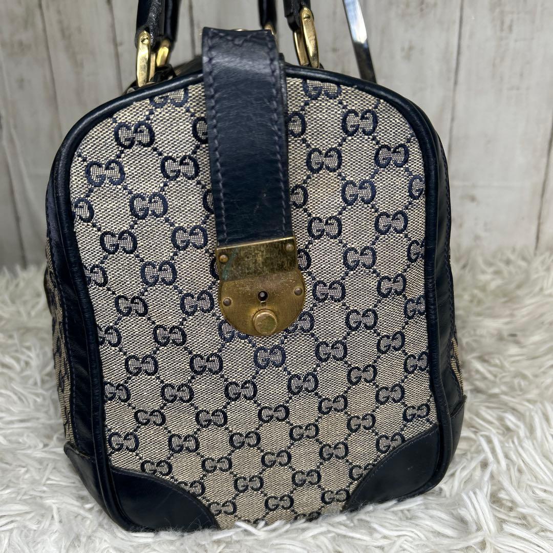 GUCCI GGキャンバス　シェリーライン　ボストンバッグ　ハンドバッグ　紺