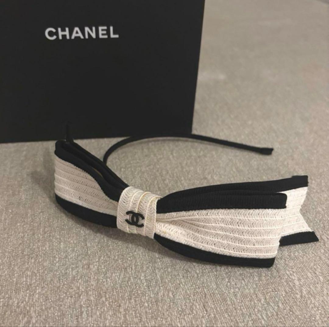CHANEL シャネル　ストロー　カチューシャ　ホワイト