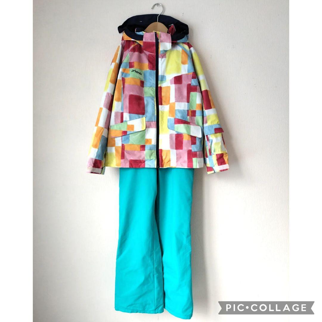 美品☆Phenixスキーウェア女の子150 140 上下 パステルブロック×水色