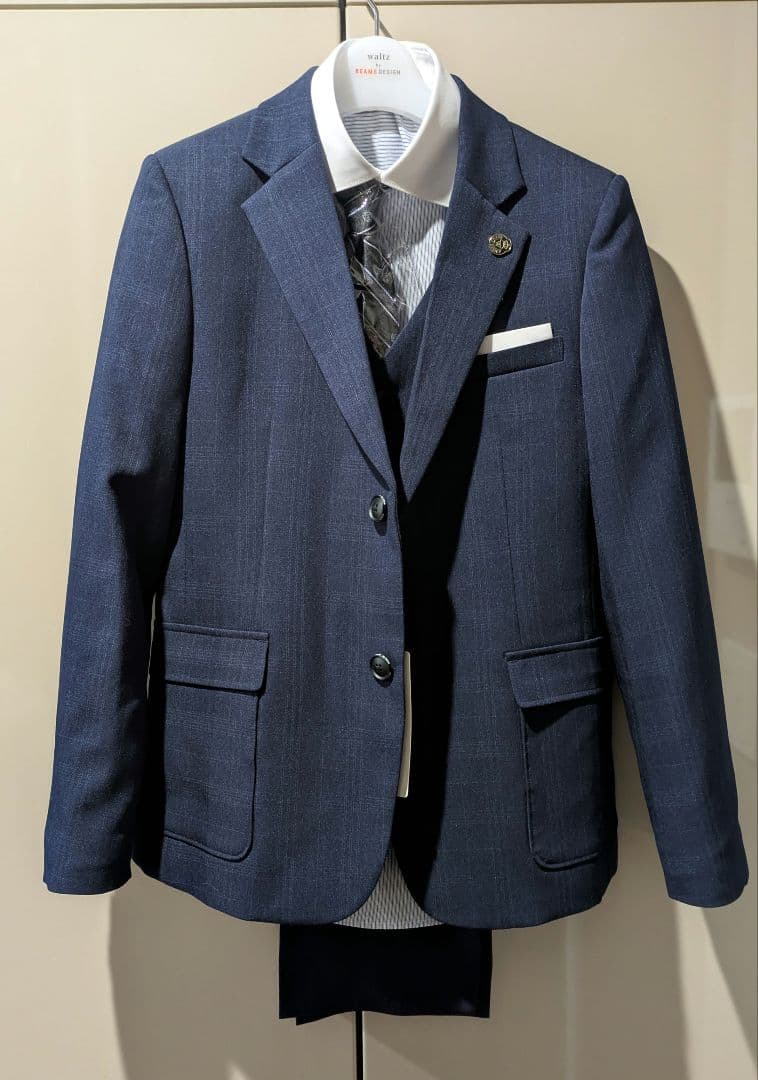 【美品】waltz by BEAMS DESIGN ベスト付きネイビースーツ