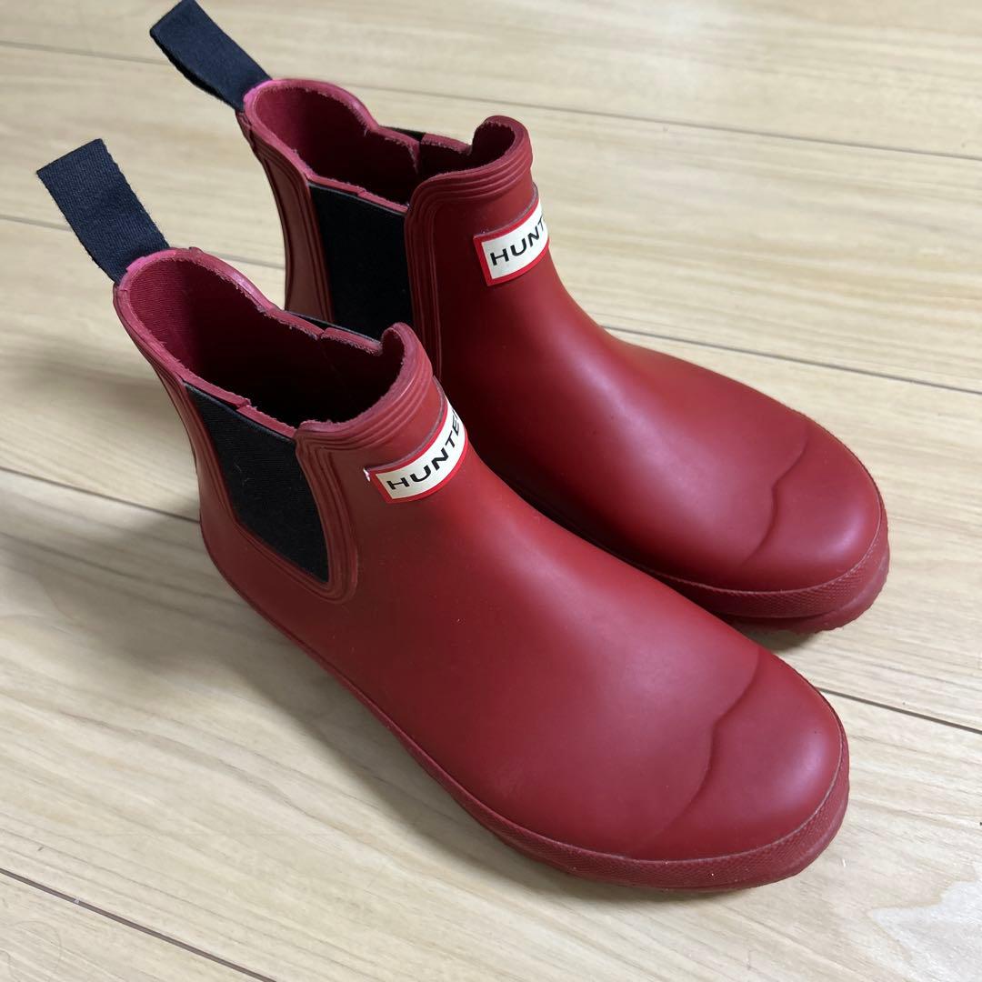 HUNTER 長靴 レインブーツ チェルシーサイドゴアショートブーツ レッド