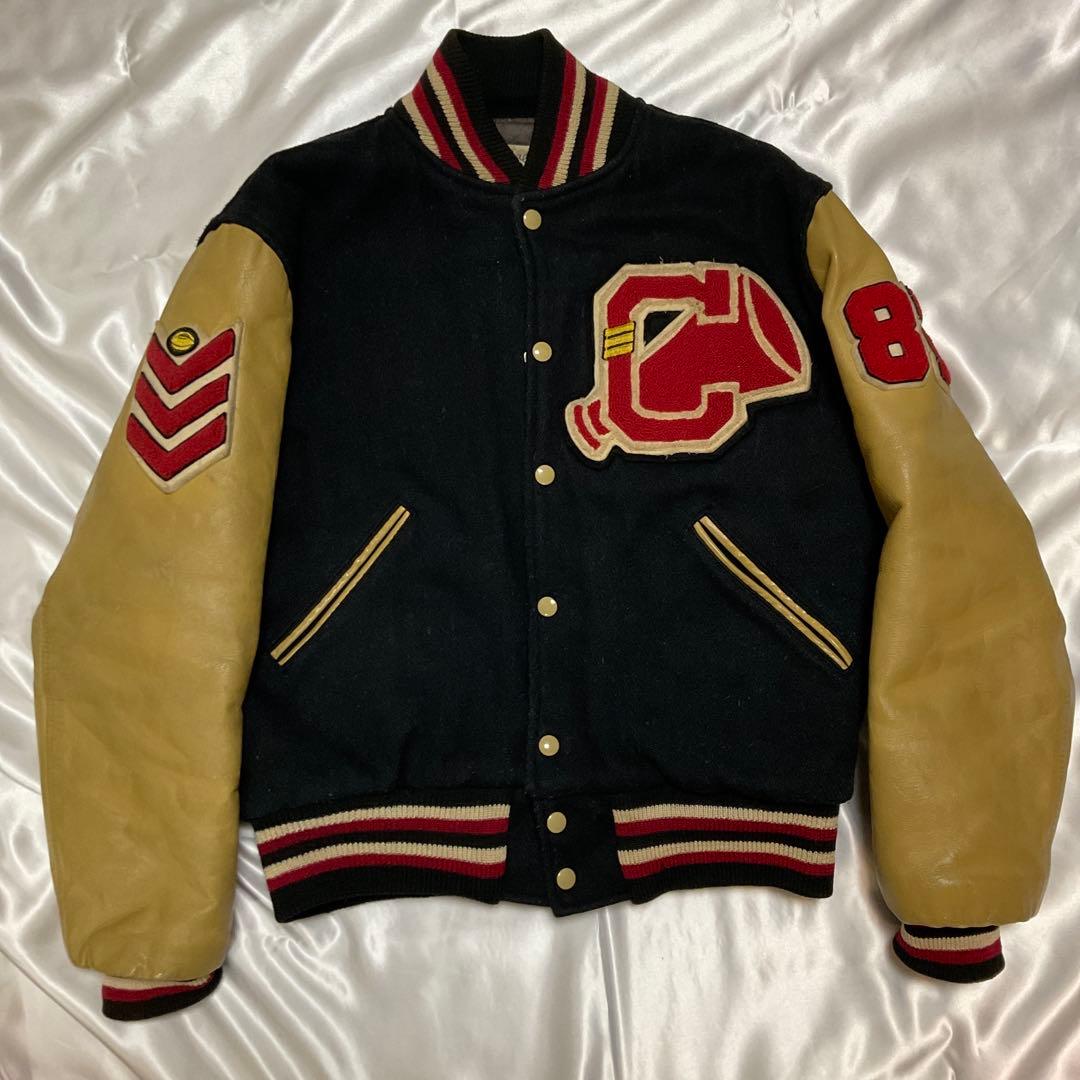 袖革スタジャン 40 実サイズ日本Lサイズ 黒/キャメル