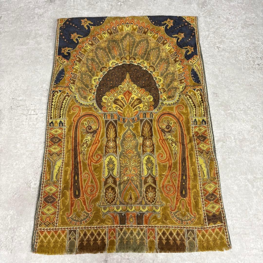 エトロ　エトロ　ストール　マフラー　ウール　WOOL シルク　ブラック　ブラウン