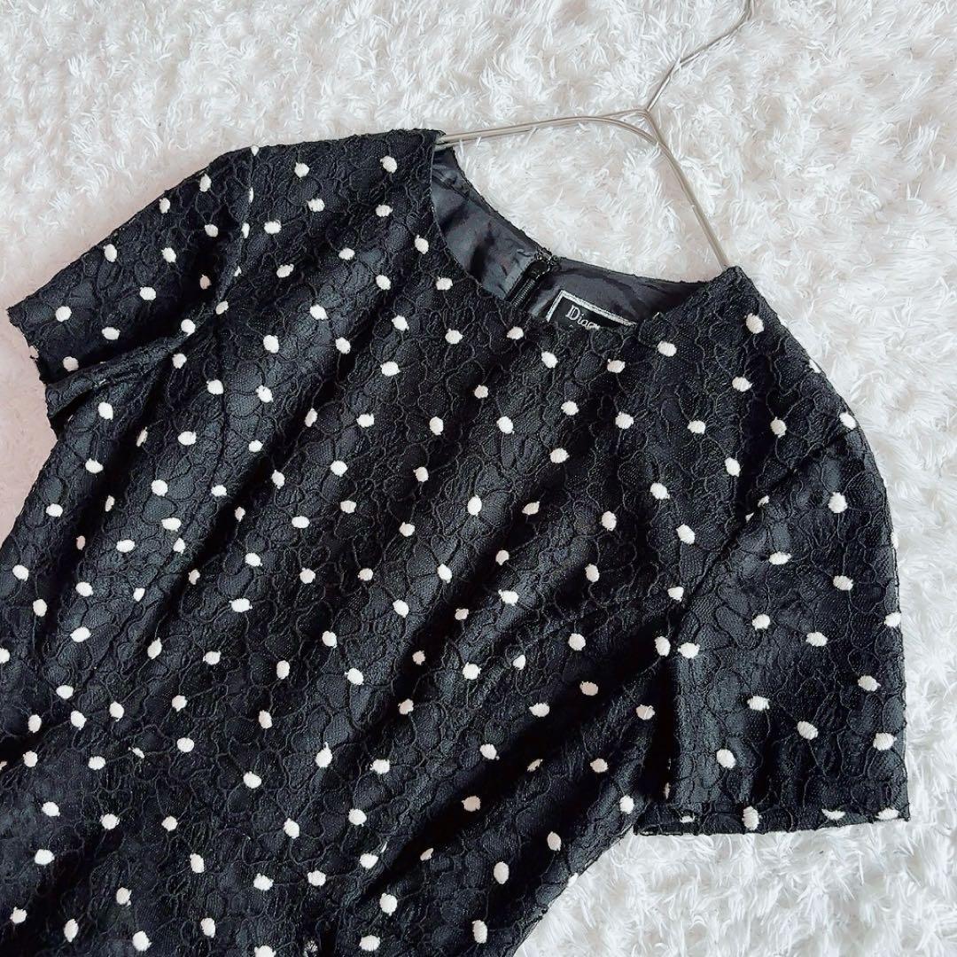 美品✨ダイアグラム ドット 花柄 刺繍 ワンピース　ブラック 36