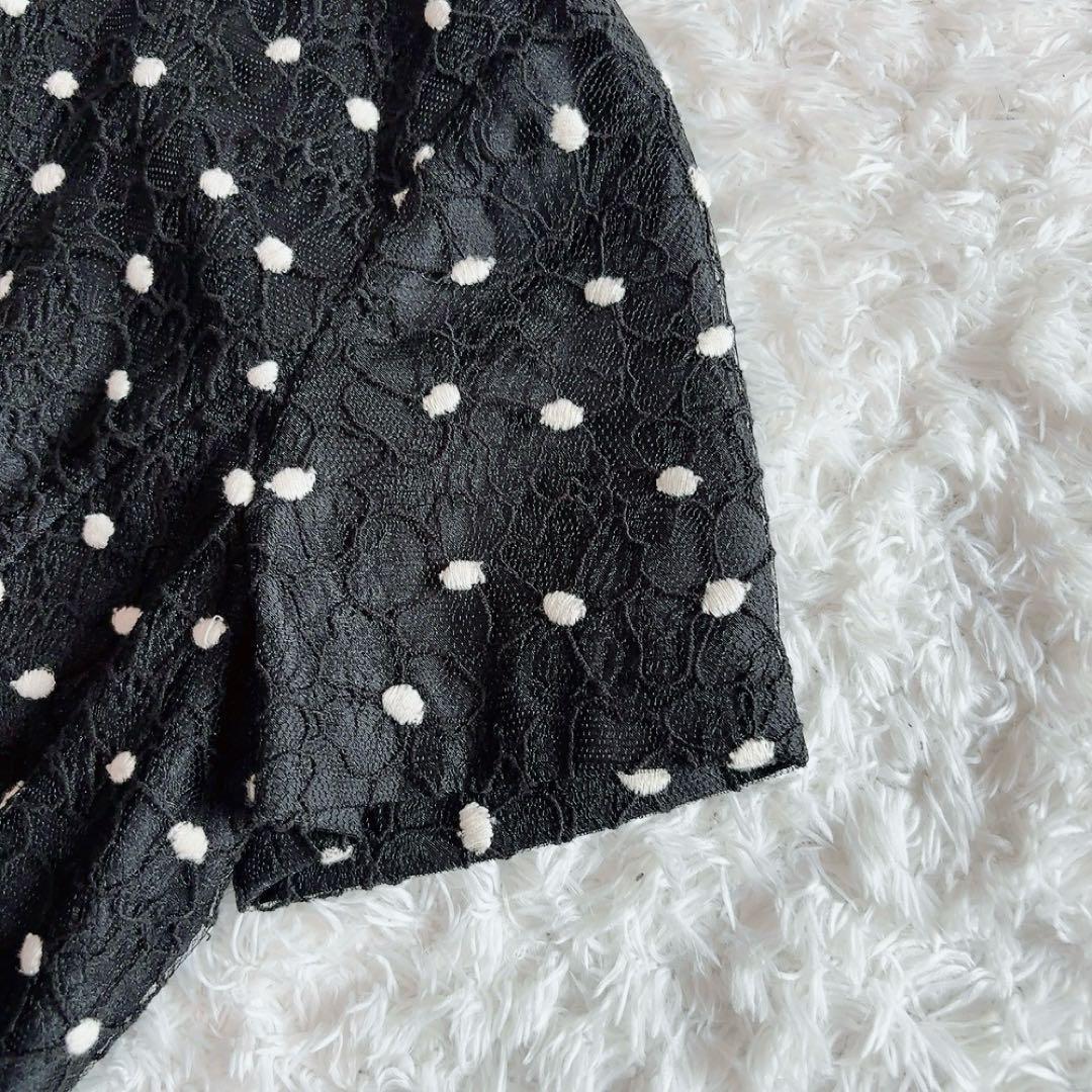 美品✨ダイアグラム ドット 花柄 刺繍 ワンピース　ブラック 36