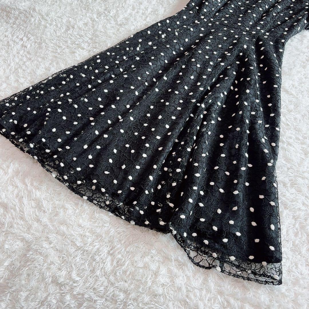 美品✨ダイアグラム ドット 花柄 刺繍 ワンピース　ブラック 36