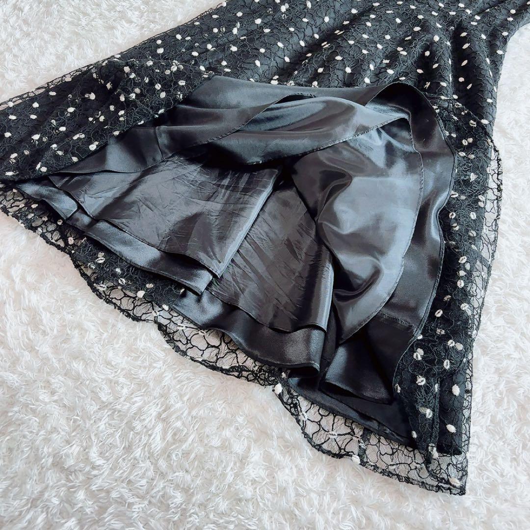 美品✨ダイアグラム ドット 花柄 刺繍 ワンピース　ブラック 36