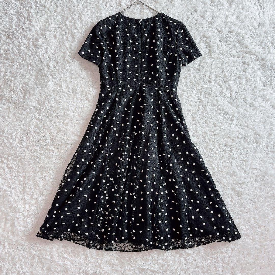 美品✨ダイアグラム ドット 花柄 刺繍 ワンピース　ブラック 36