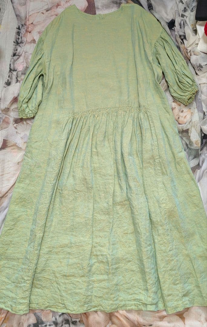 ネストローブ先染めヘンプ 2wayワンピース グリーン きれい色 差し色 春